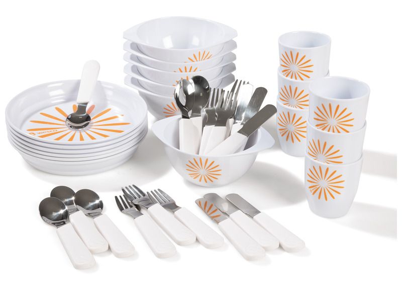 MAXI-SET MELAMINGESCHIRR MIT MOTIV UND ÖKOLOGISCHES BESTECK